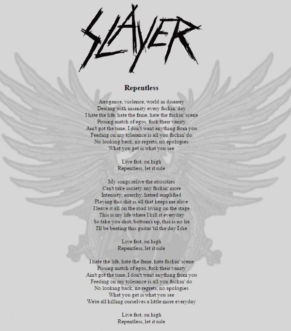 Letra del tema "Repentless"