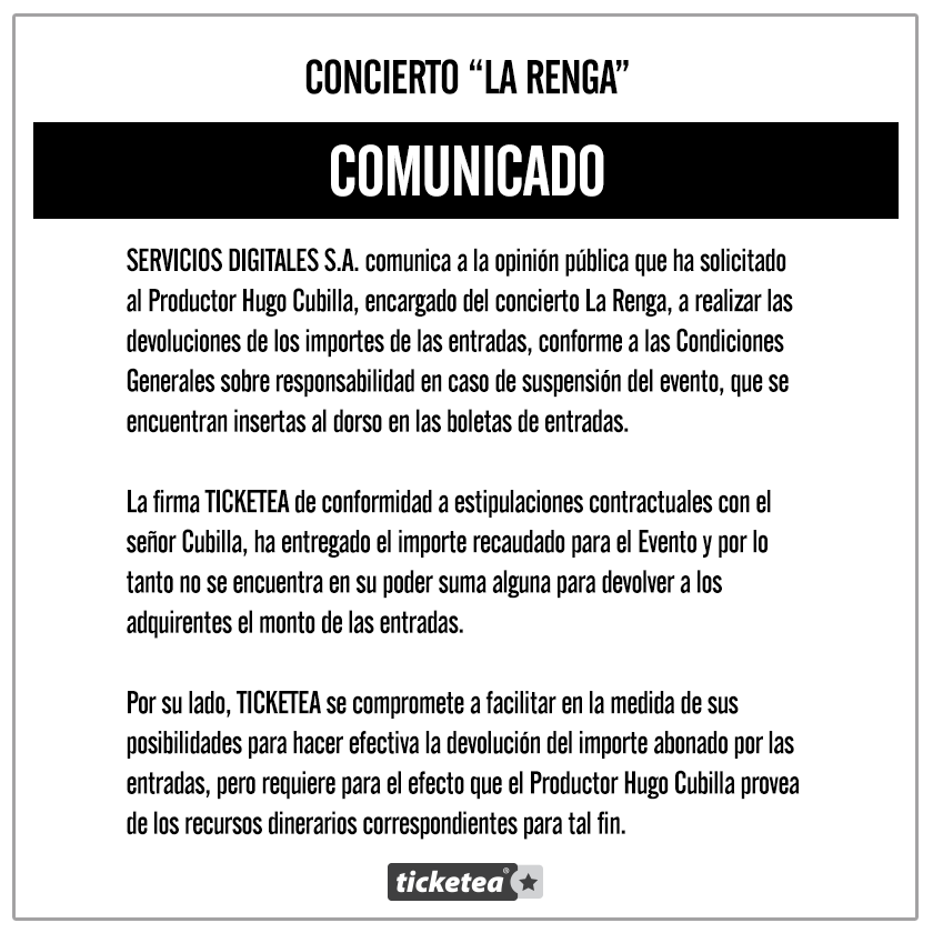Comunicado Ticketea Paraguay