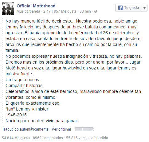 Comunicado oficial de la banda.