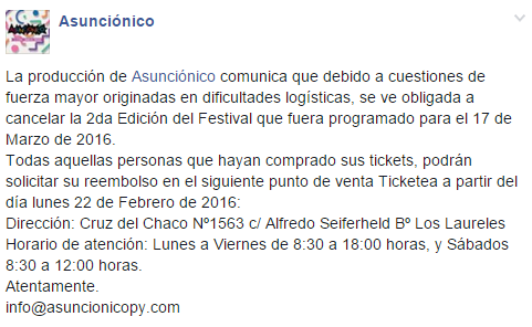 Publicación en la pagina oficial de Asunciónico.