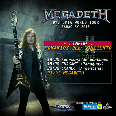 Megadeth en Paraguay - Line Up - Horarios